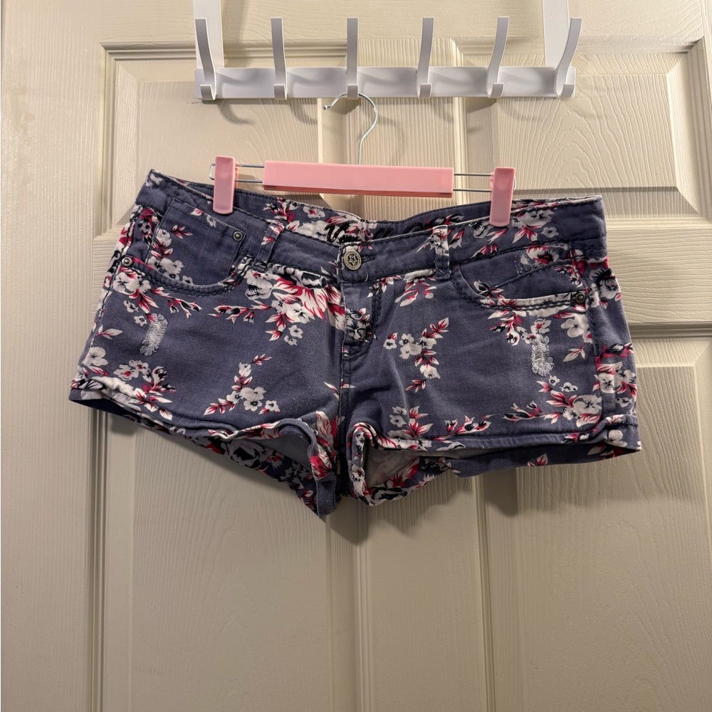 Vanilla Star Floral Jean Shorts - Blue and Pink